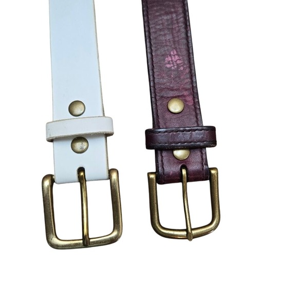 Handcrafted Italian Leather Belts 1 White-1 Burgundy Gold Tone Buckle - Picture 1 of 11